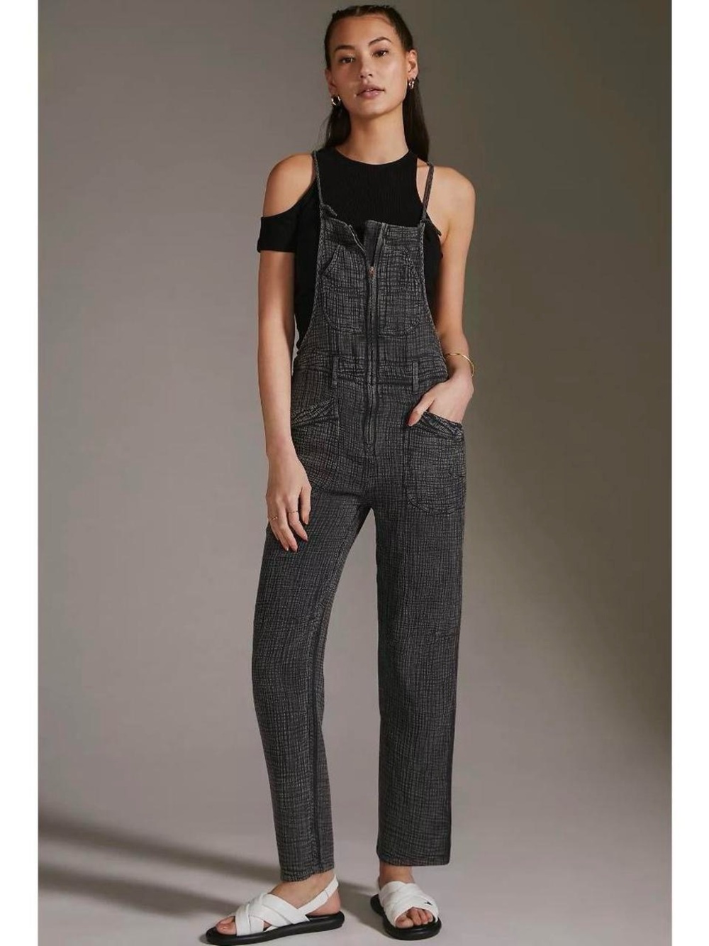 Pilcro Anthropology Boho Coastal Grey Cotton Gauze Painter’s Overalls Sz 28 p